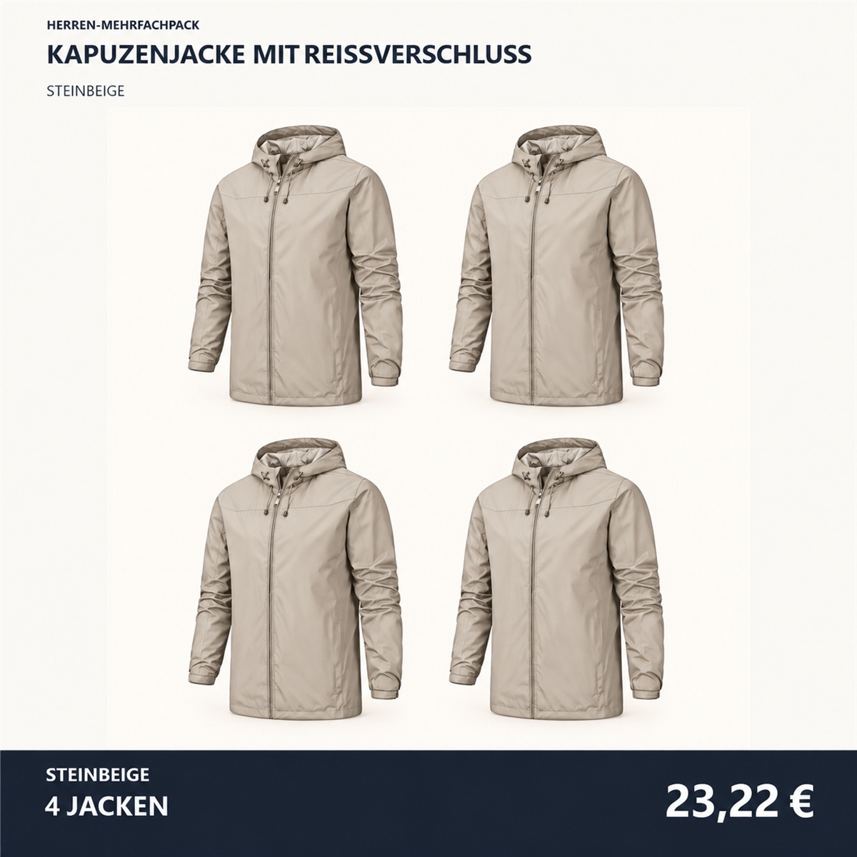 Herren-Kapuzenjacke mit Frontreißverschluss – Set - Stein 鈥?4-teiliges Set