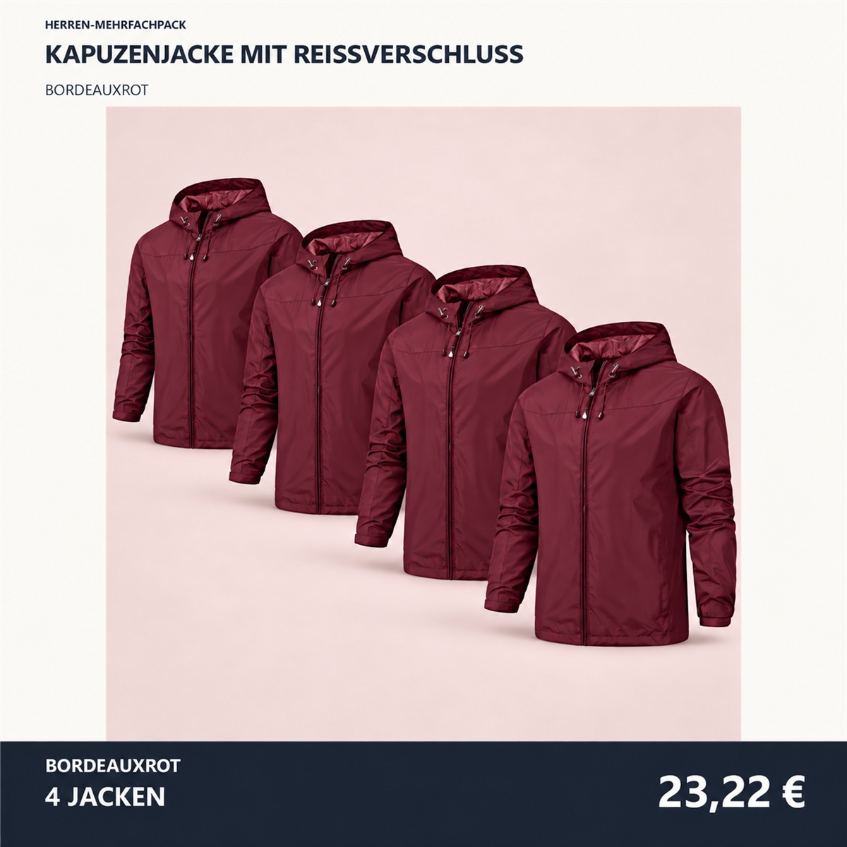 Herren-Kapuzenjacke mit Frontreißverschluss – Set - Bordeauxrot 鈥?4-teiliges Set