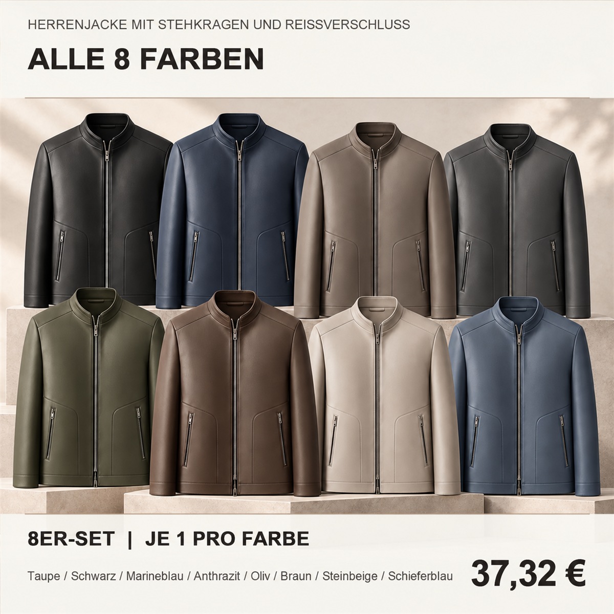 Herren-Reißverschlussjacke mit Stehkragen – Set - 8-teiliges Set mit allen Farben