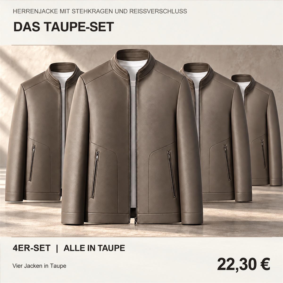 Herren-Reißverschlussjacke mit Stehkragen – Set - Taupe 鈥?4-teiliges Set
