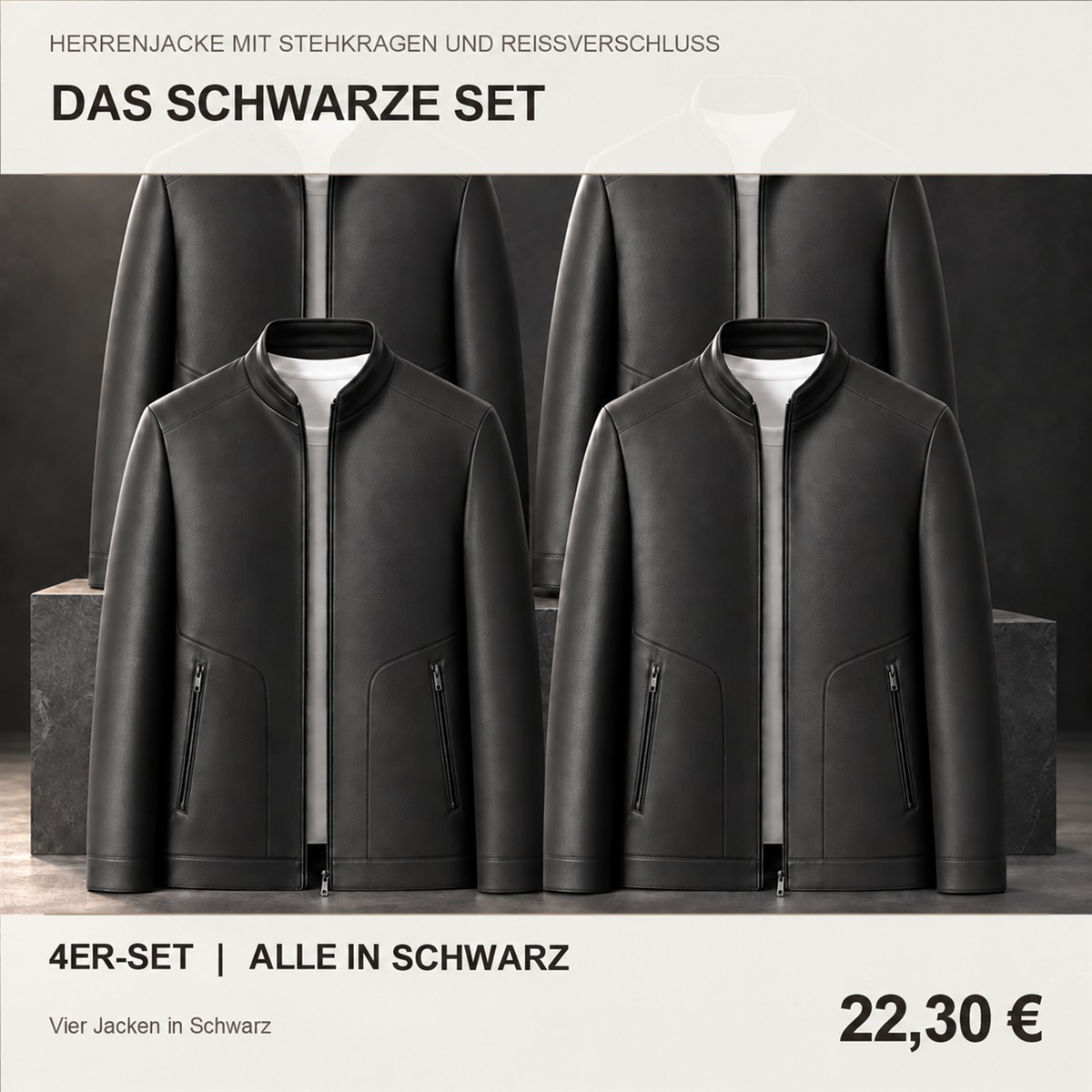 Herren-Reißverschlussjacke mit Stehkragen – Set - Schwarz 鈥?4-teiliges Set