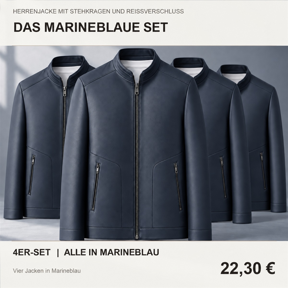Herren-Reißverschlussjacke mit Stehkragen – Set - Marineblau 鈥?4-teiliges Set