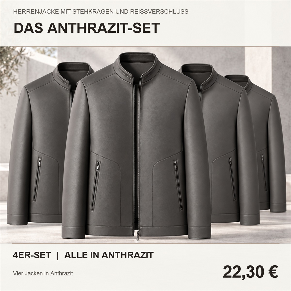 Herren-Reißverschlussjacke mit Stehkragen – Set - Anthrazit 鈥?4-teiliges Set