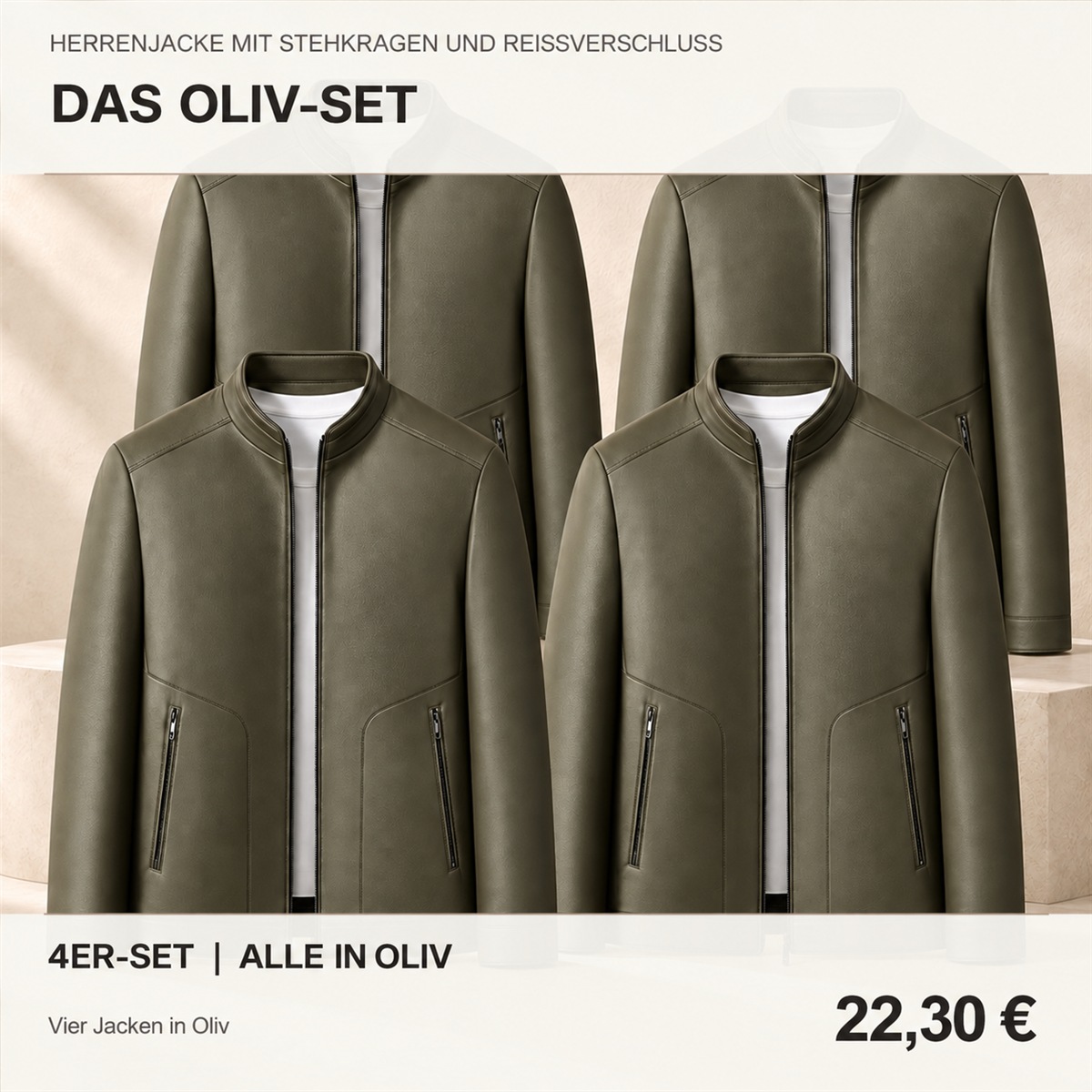 Herren-Reißverschlussjacke mit Stehkragen – Set - Oliv 鈥?4-teiliges Set