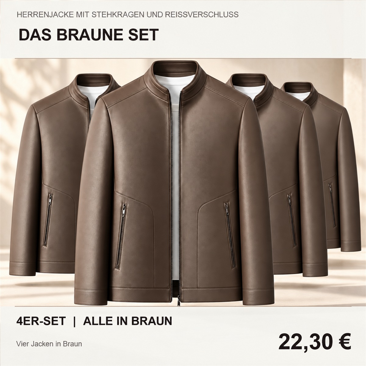 Herren-Reißverschlussjacke mit Stehkragen – Set - Braun 鈥?4-teiliges Set