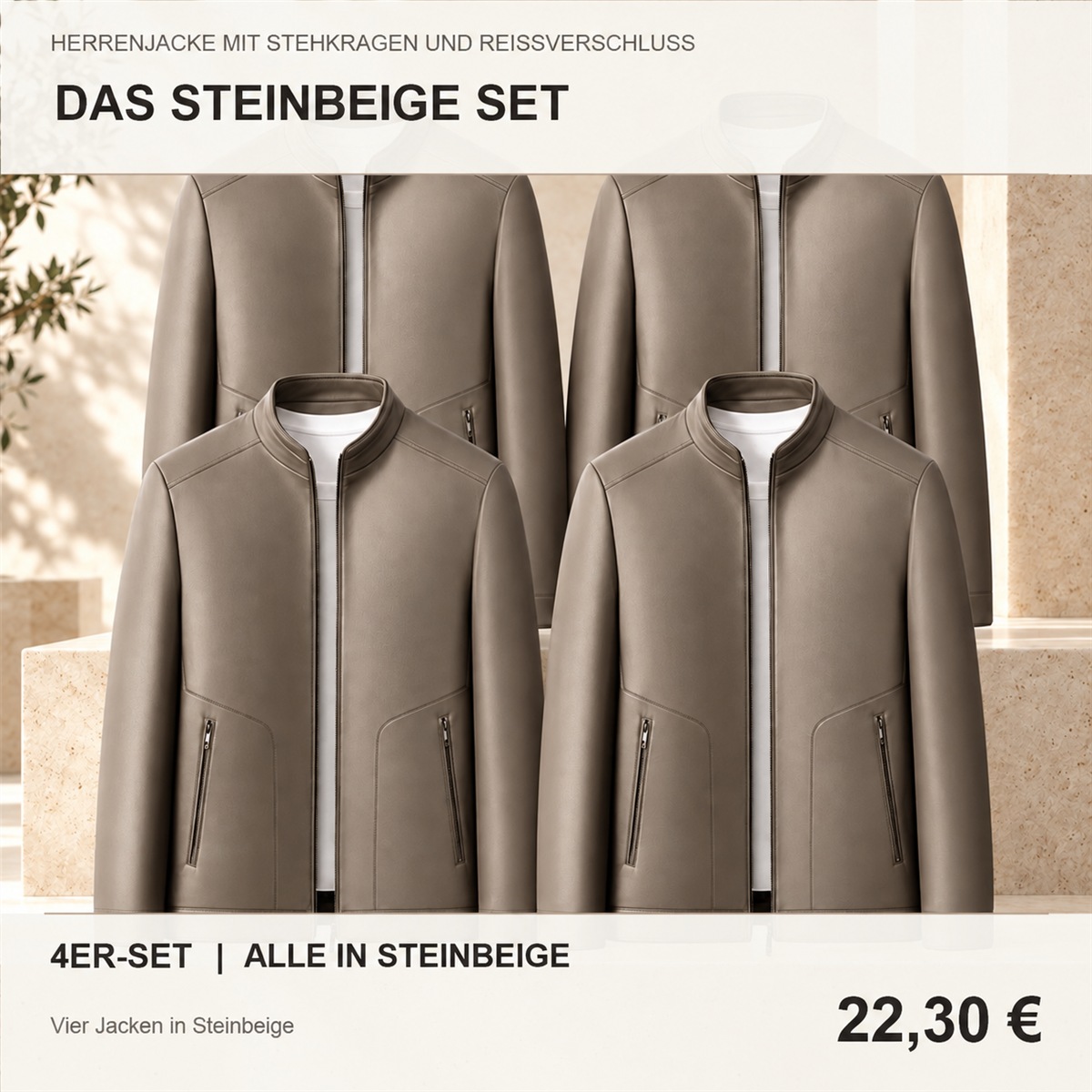 Herren-Reißverschlussjacke mit Stehkragen – Set - Stein 鈥?4-teiliges Set