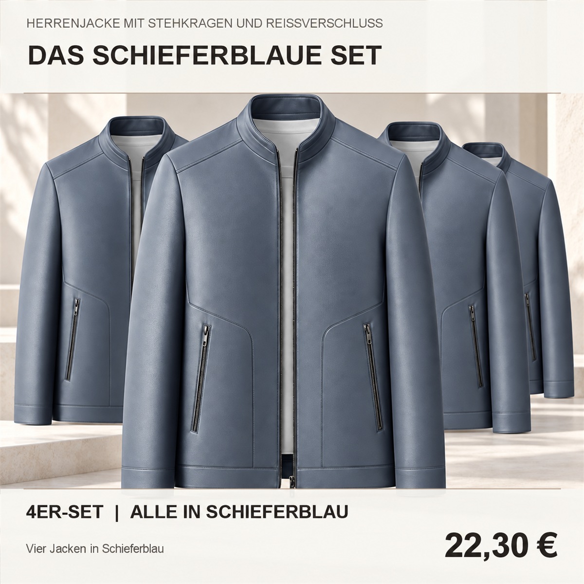 Herren-Reißverschlussjacke mit Stehkragen – Set - Schieferblau 鈥?4-teiliges Set