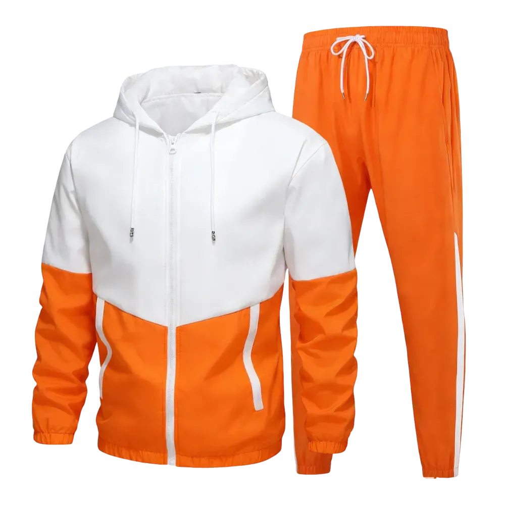 Men's Colorblock Drawstring Zip Up Hoodie & Joggers French Terry Set