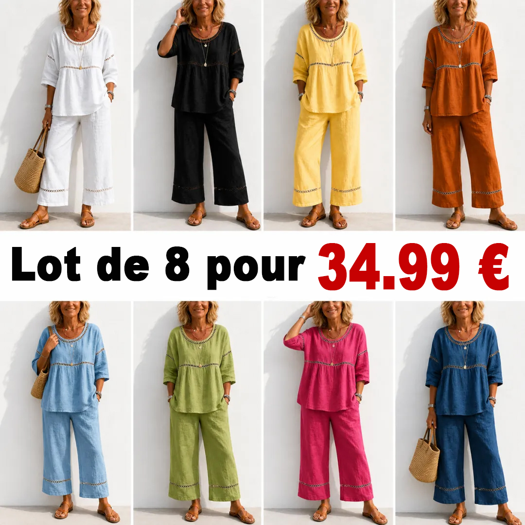⏰ Lot de 8 à seulement 35.99 €👗Ensemble deux pièces vintage décontracté en lin pour femme, coupe ample