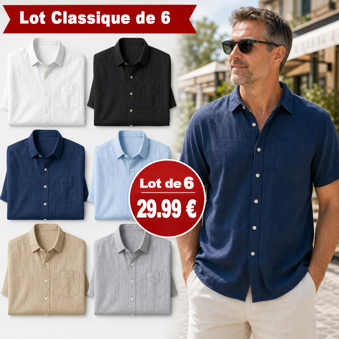⏰ Lot de 12 pour 36,99 $ ⚡ Chemise légère à manches courtes en mélange de lin pour homme