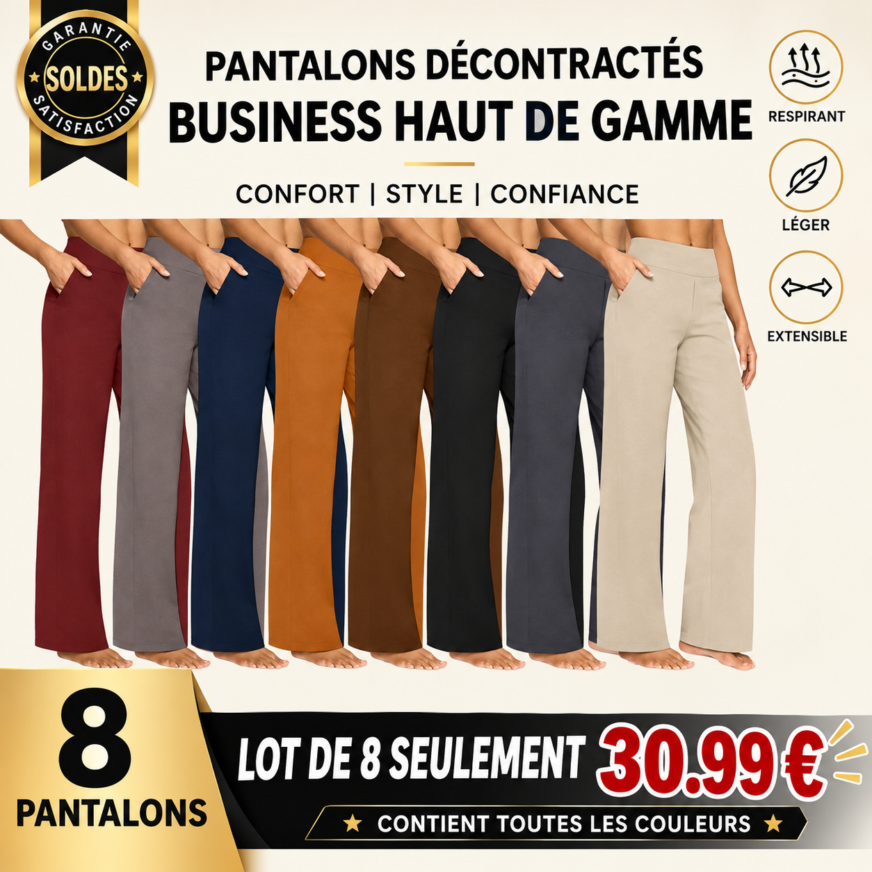 ⏰Vente de liquidation⚡Lot de 13 pièces seulement à 36.99 € 💘 Pantalons larges taille haute pour femmes – Pantalons de yoga élégants style business casual avec poches