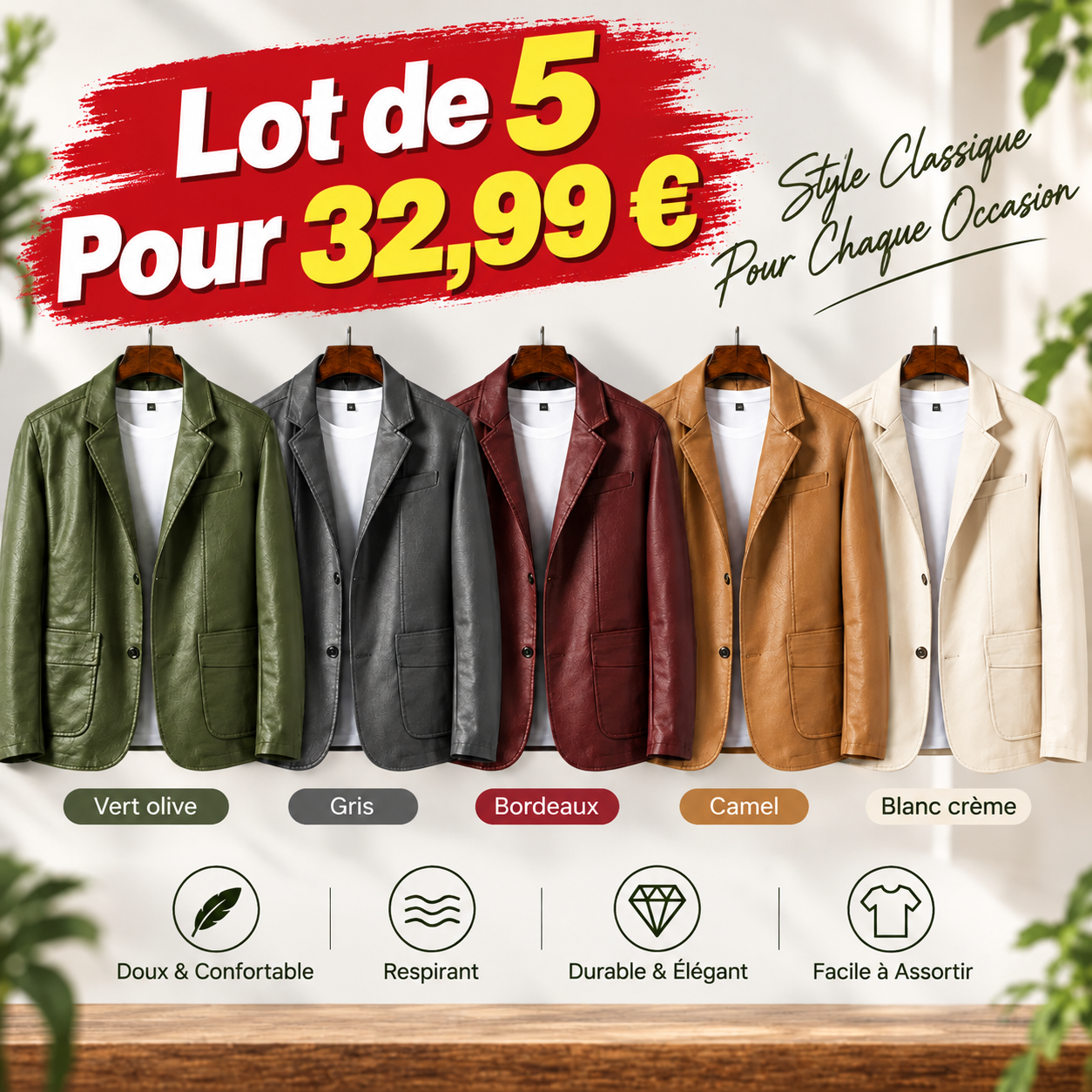 ⏰ Vente de liquidation⚡Lot de 10 seulement à 38,99 €⚡Les hommes ne peuvent plus se passer de ce blazer confortable en cuir de veau