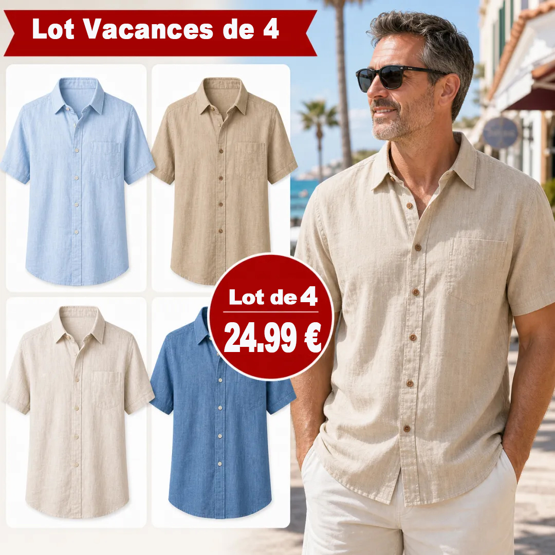 ⏰ Lot de 12 pour 36,99 $ ⚡ Chemise légère à manches courtes en mélange de lin pour homme