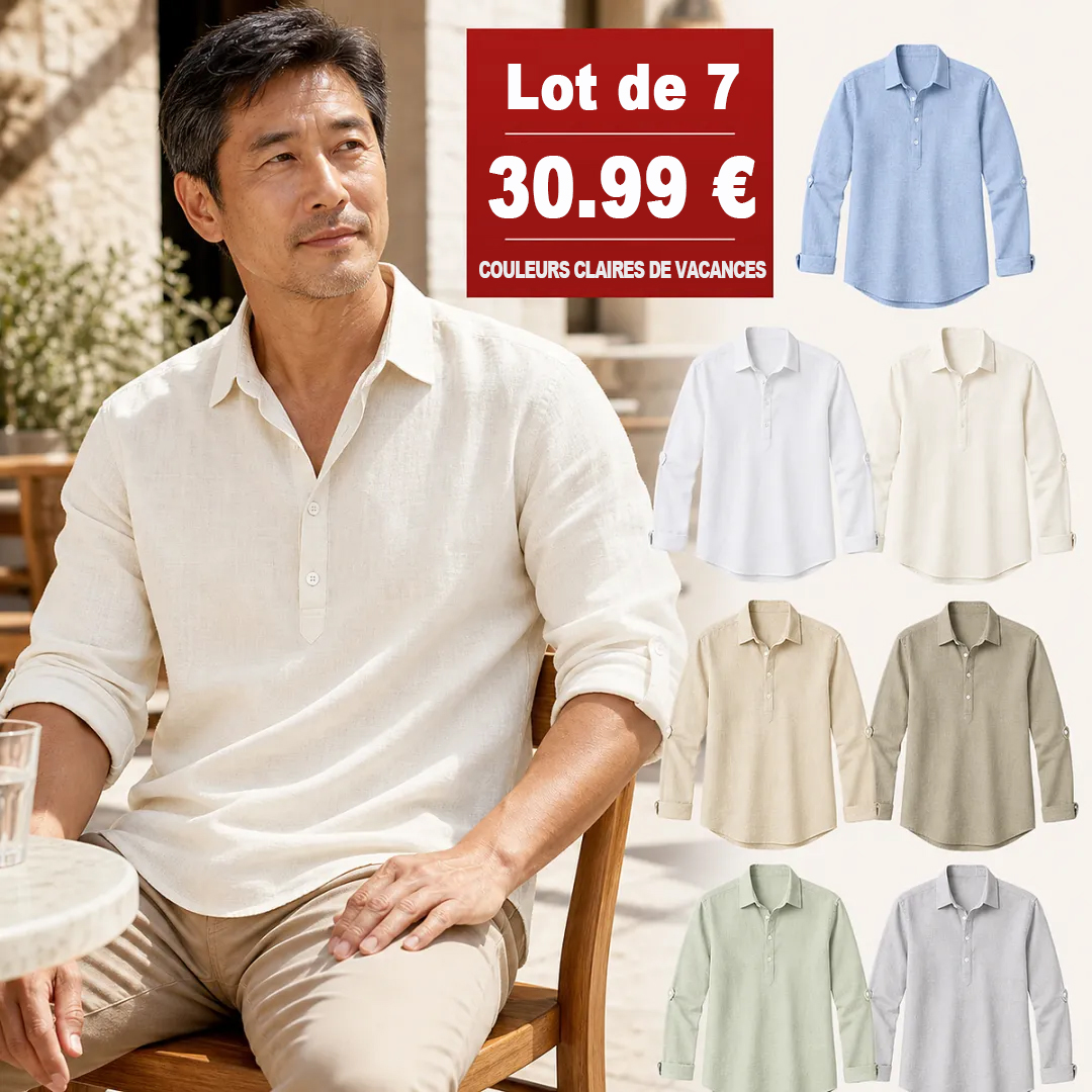 ⏰ Vente de déstockage⚡Lot de 28 à seulement 46,99 €⚡Chemise homme en lin, coupe décontractée – manches courtes et longues