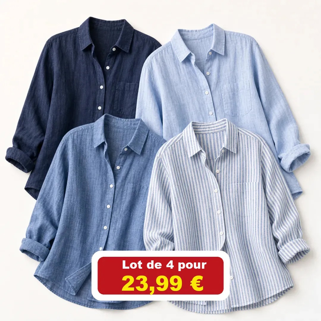 ⏰Fermeture du magasin – Déstockage total⚡Lot de 12 à seulement 39,99 €⚡Chemises légères en lin pour femme, à manches longues et boutonnées