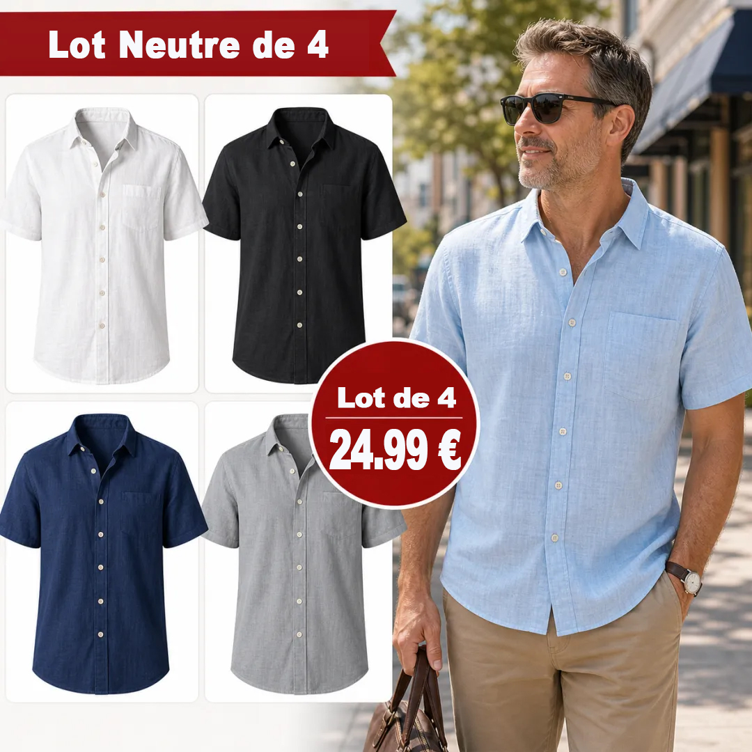 ⏰ Lot de 12 pour 36,99 $ ⚡ Chemise légère à manches courtes en mélange de lin pour homme