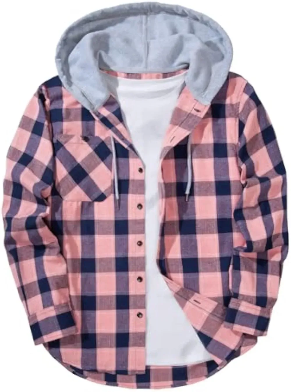 Veste à capuche homme grande taille à carreaux – Surchemise décontractée boutonnée avec poches