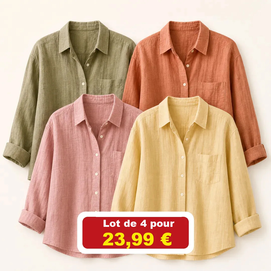 ⏰Fermeture du magasin – Déstockage total⚡Lot de 12 à seulement 39,99 €⚡Chemises légères en lin pour femme, à manches longues et boutonnées