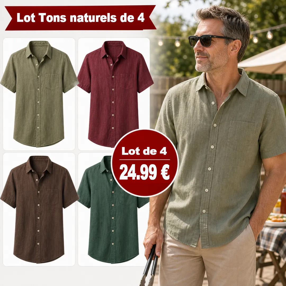 ⏰ Lot de 12 pour 36,99 $ ⚡ Chemise légère à manches courtes en mélange de lin pour homme