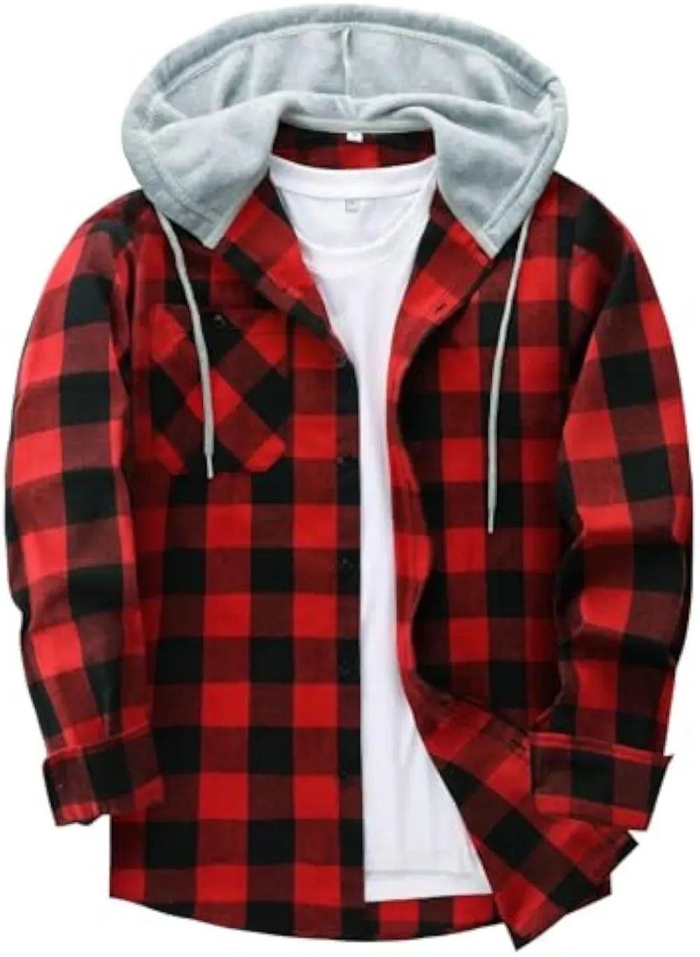 Veste à capuche homme grande taille à carreaux – Surchemise décontractée boutonnée avec poches