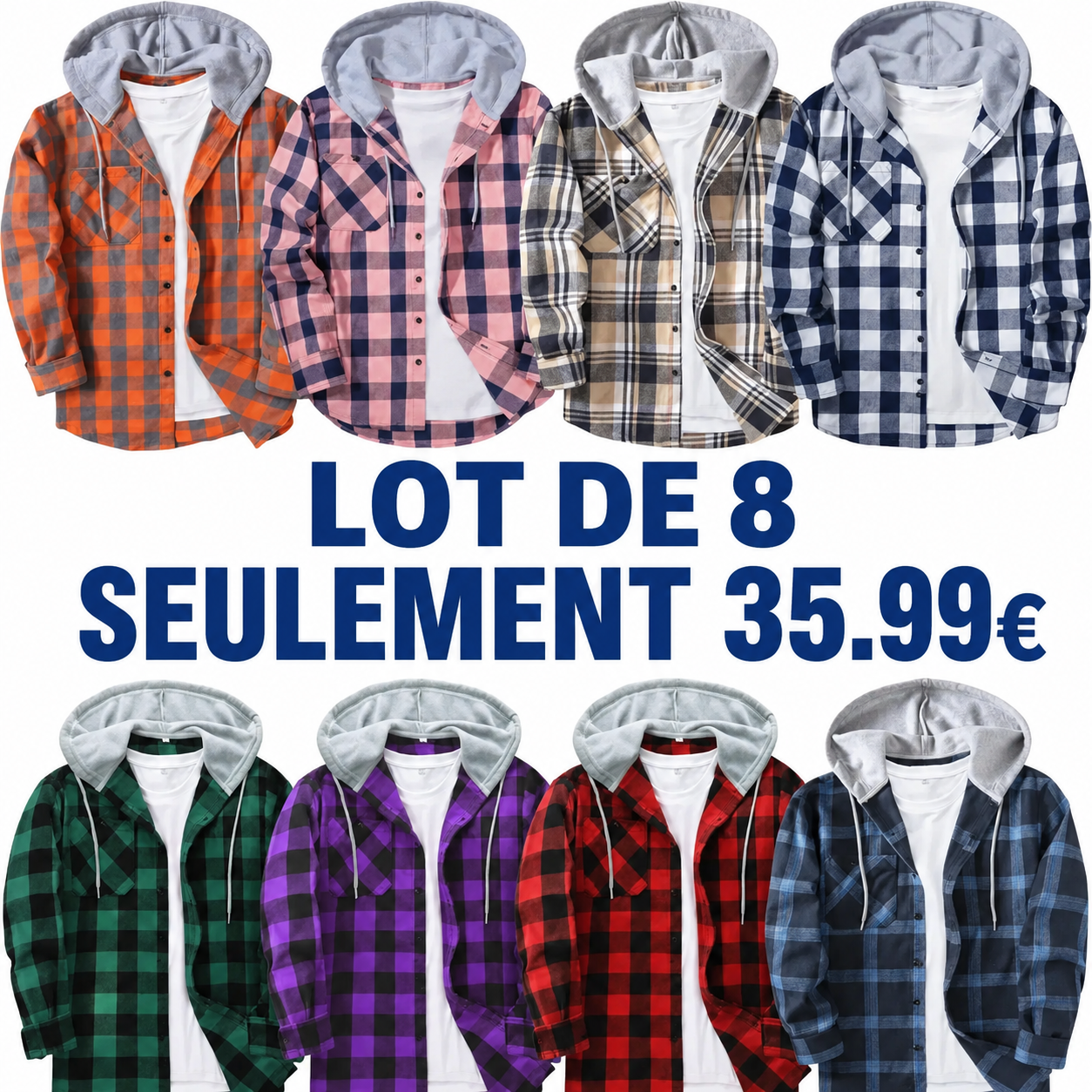 Veste à capuche homme grande taille à carreaux – Surchemise décontractée boutonnée avec poches