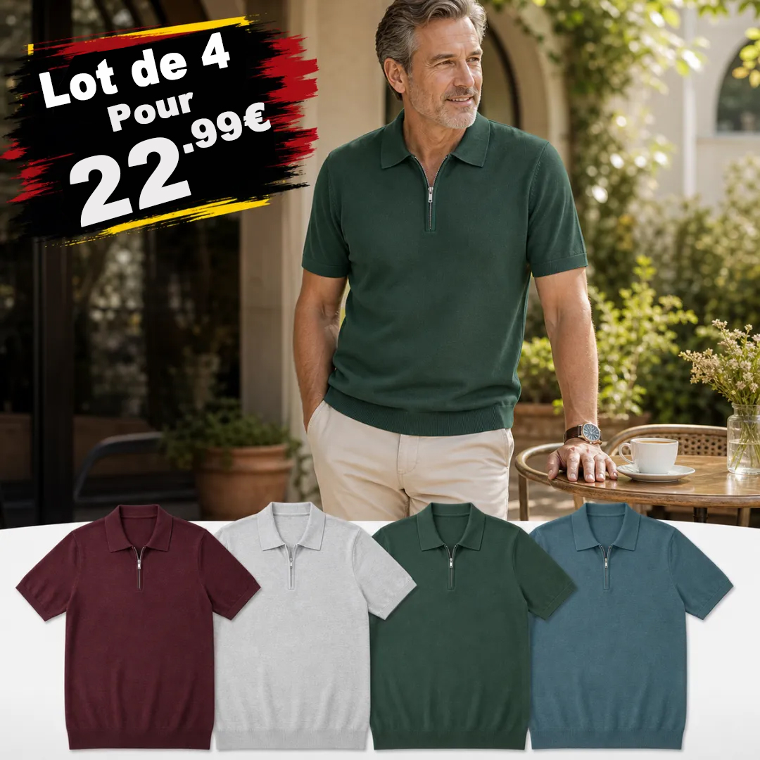 ⏰Lot de 12 pour 32.99 € ⚡Polo homme en maille à demi-zip 