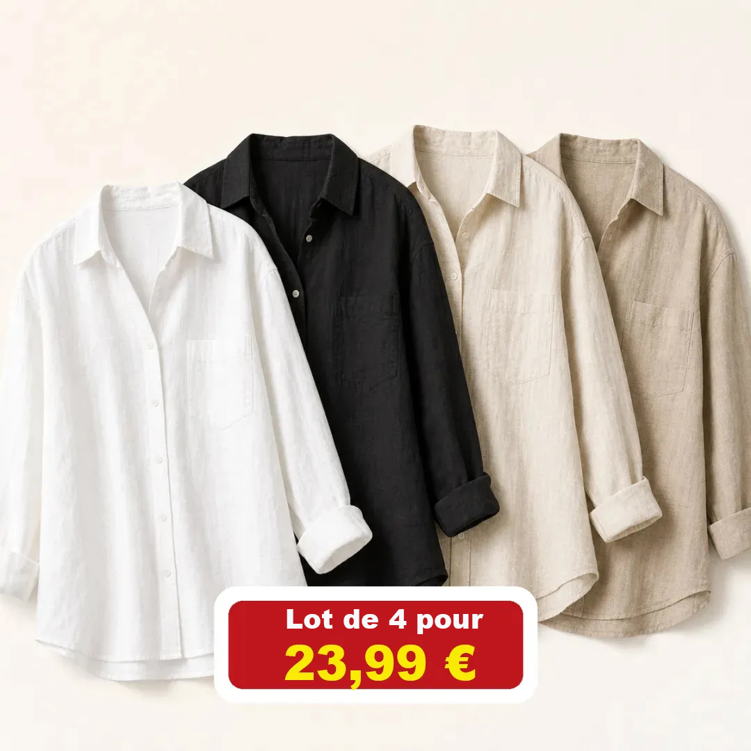 ⏰Fermeture du magasin – Déstockage total⚡Lot de 12 à seulement 39,99 €⚡Chemises légères en lin pour femme, à manches longues et boutonnées
