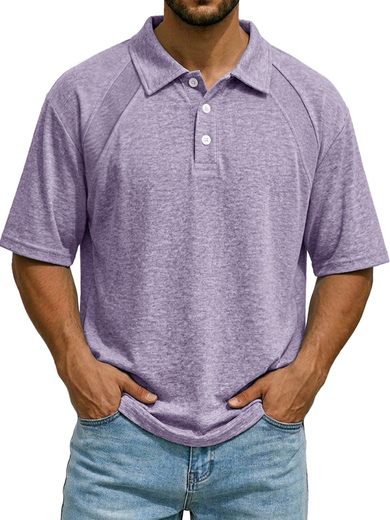 ✨ Best-Seller! Men's Casual Raglan Polo Shirt with Turn-Down Collar and Button-Up Short Sleeve