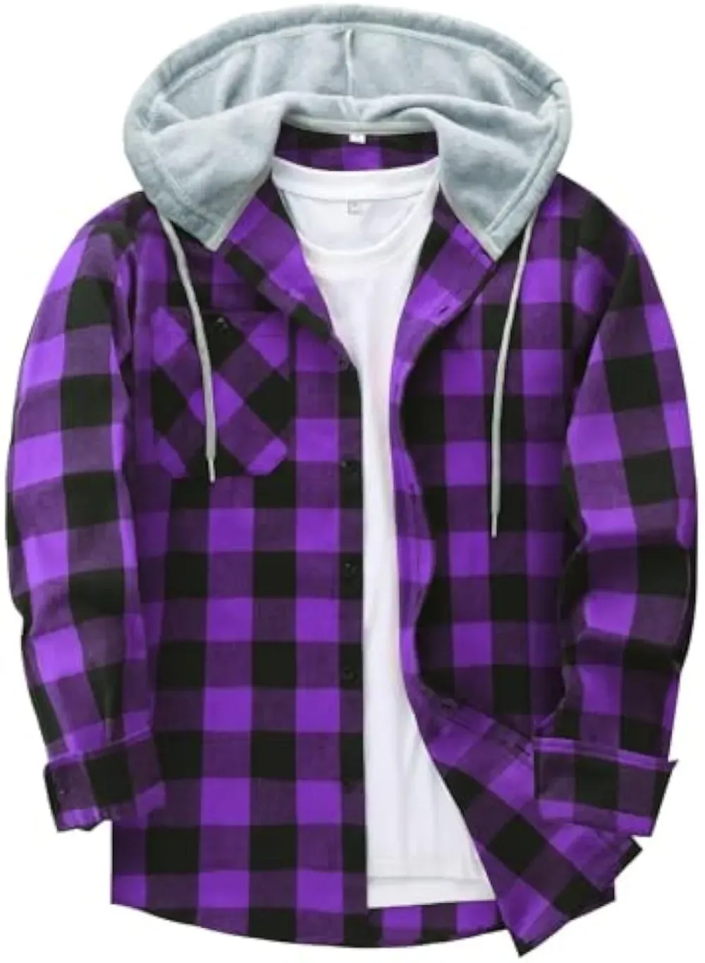 Veste à capuche homme grande taille à carreaux – Surchemise décontractée boutonnée avec poches