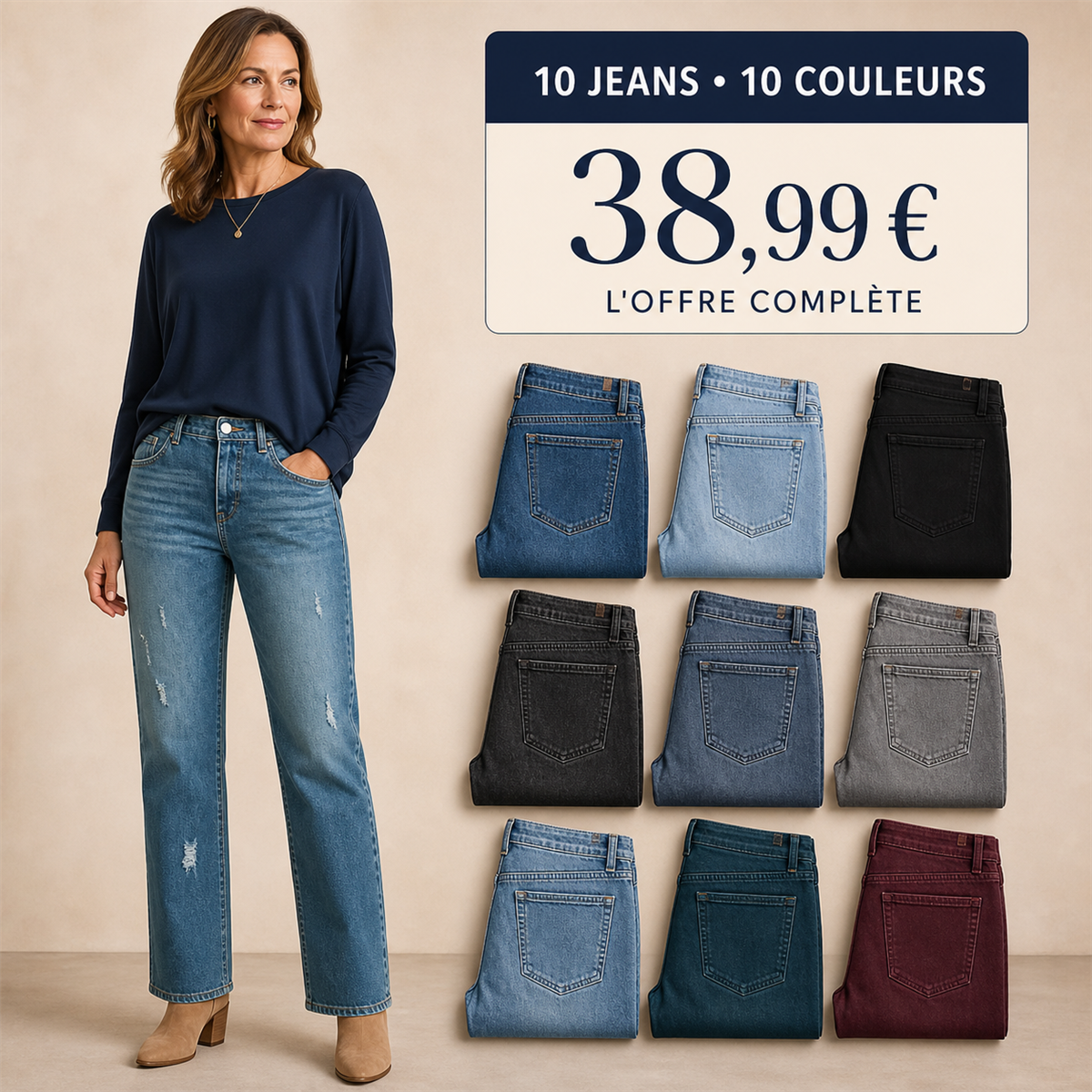 Offre en lot - Jean droit d茅lav茅 femme 脿 d茅tails us茅s