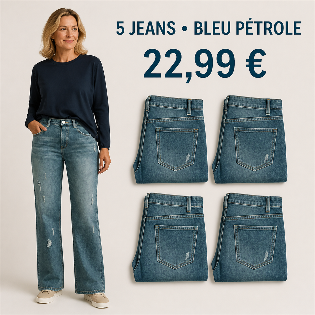 Offre en lot - Jean droit d茅lav茅 femme 脿 d茅tails us茅s