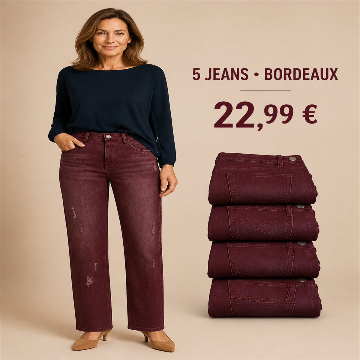 Offre en lot - Jean droit d茅lav茅 femme 脿 d茅tails us茅s