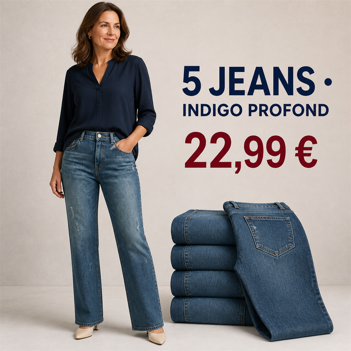 Offre en lot - Jean droit d茅lav茅 femme 脿 d茅tails us茅s