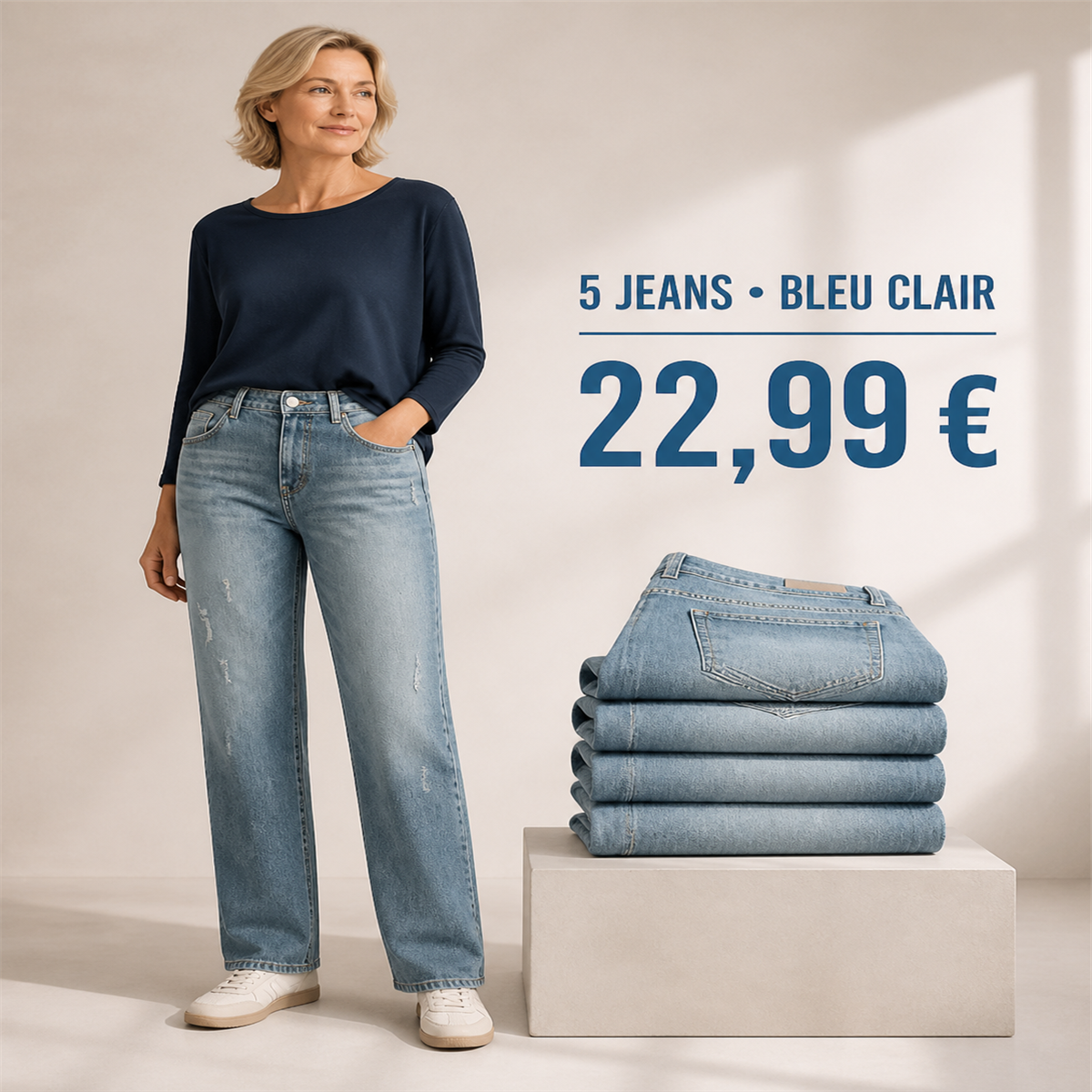 Offre en lot - Jean droit d茅lav茅 femme 脿 d茅tails us茅s