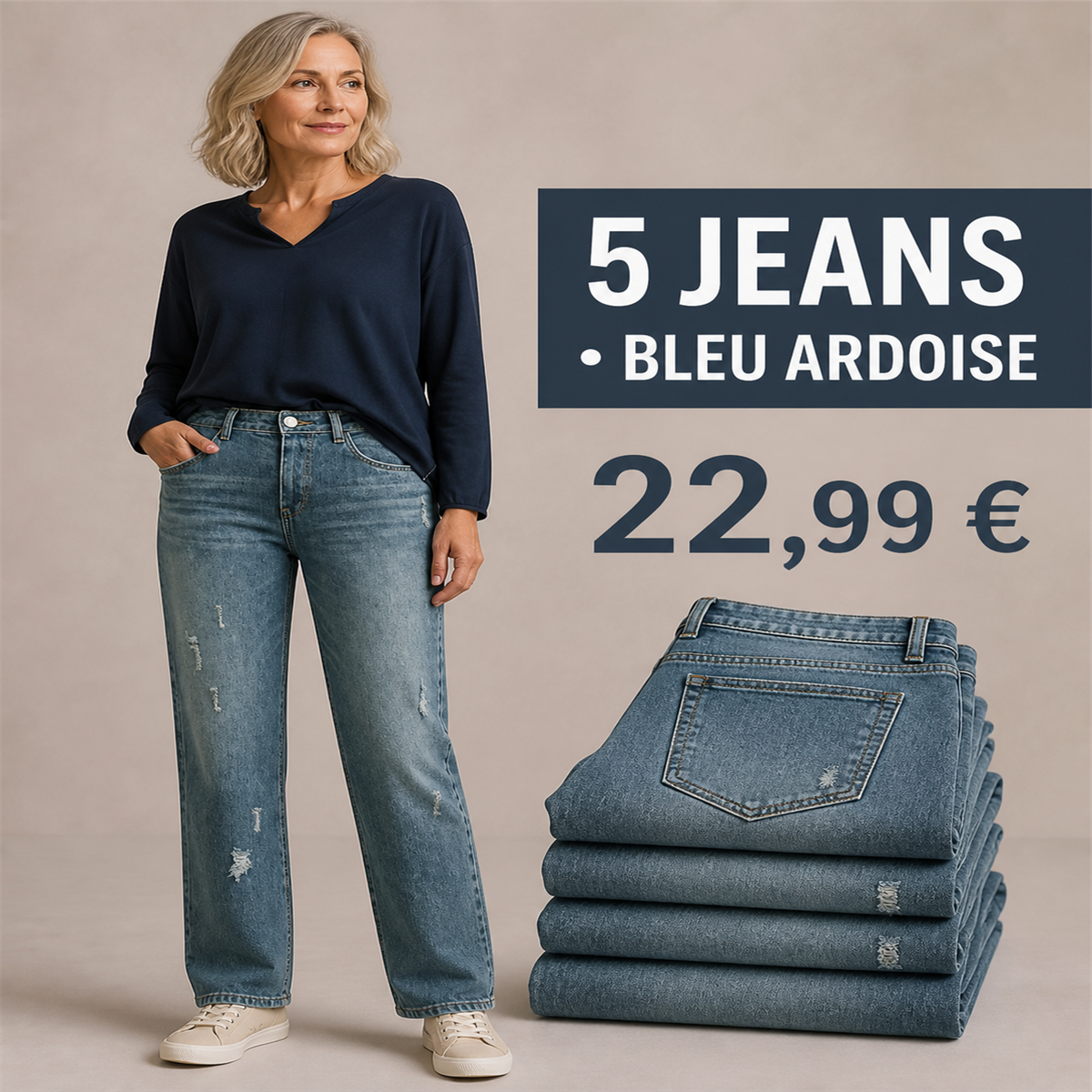 Offre en lot - Jean droit d茅lav茅 femme 脿 d茅tails us茅s