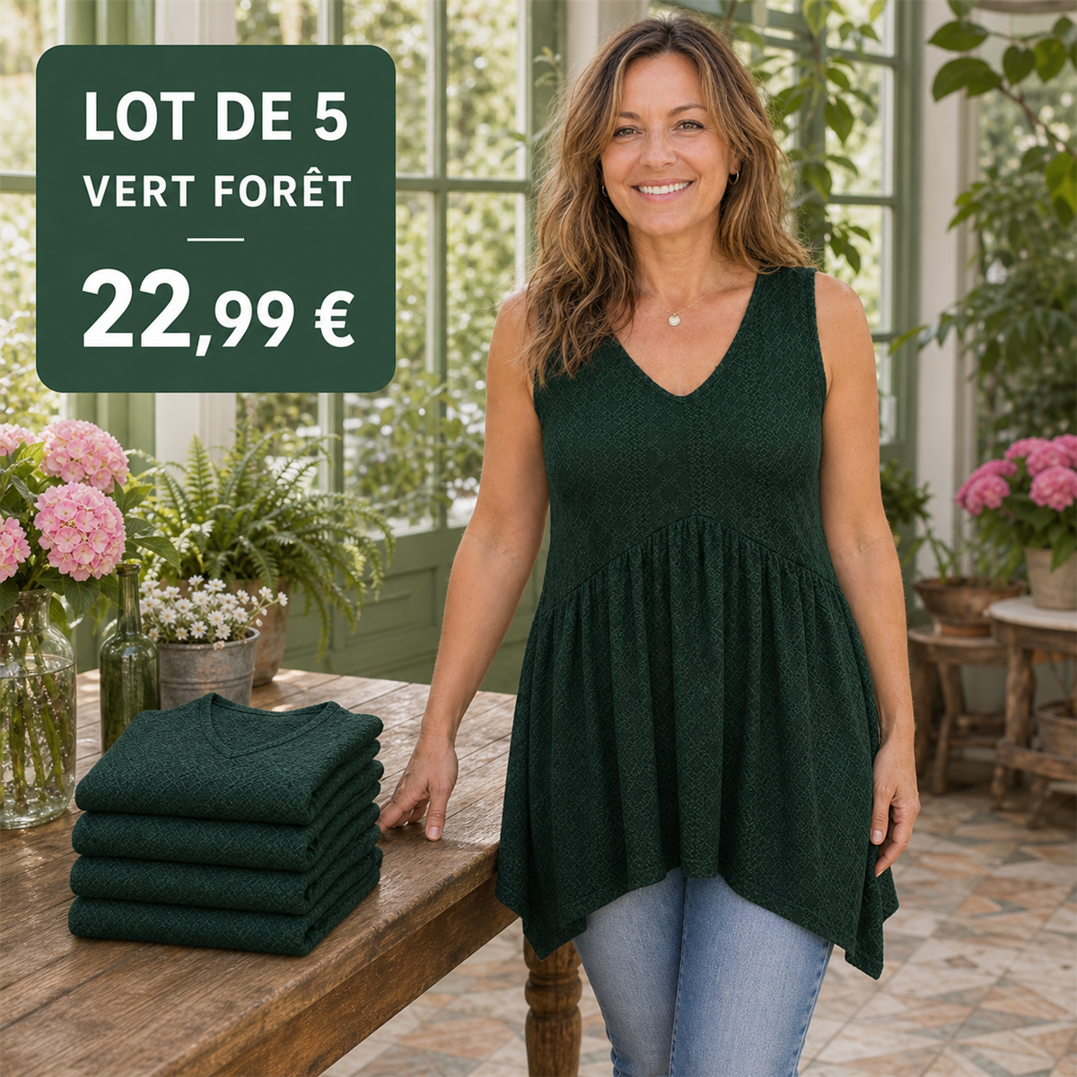 Offre en lot - Top sans manches femme 脿 col V et bas 茅vas茅 textur茅