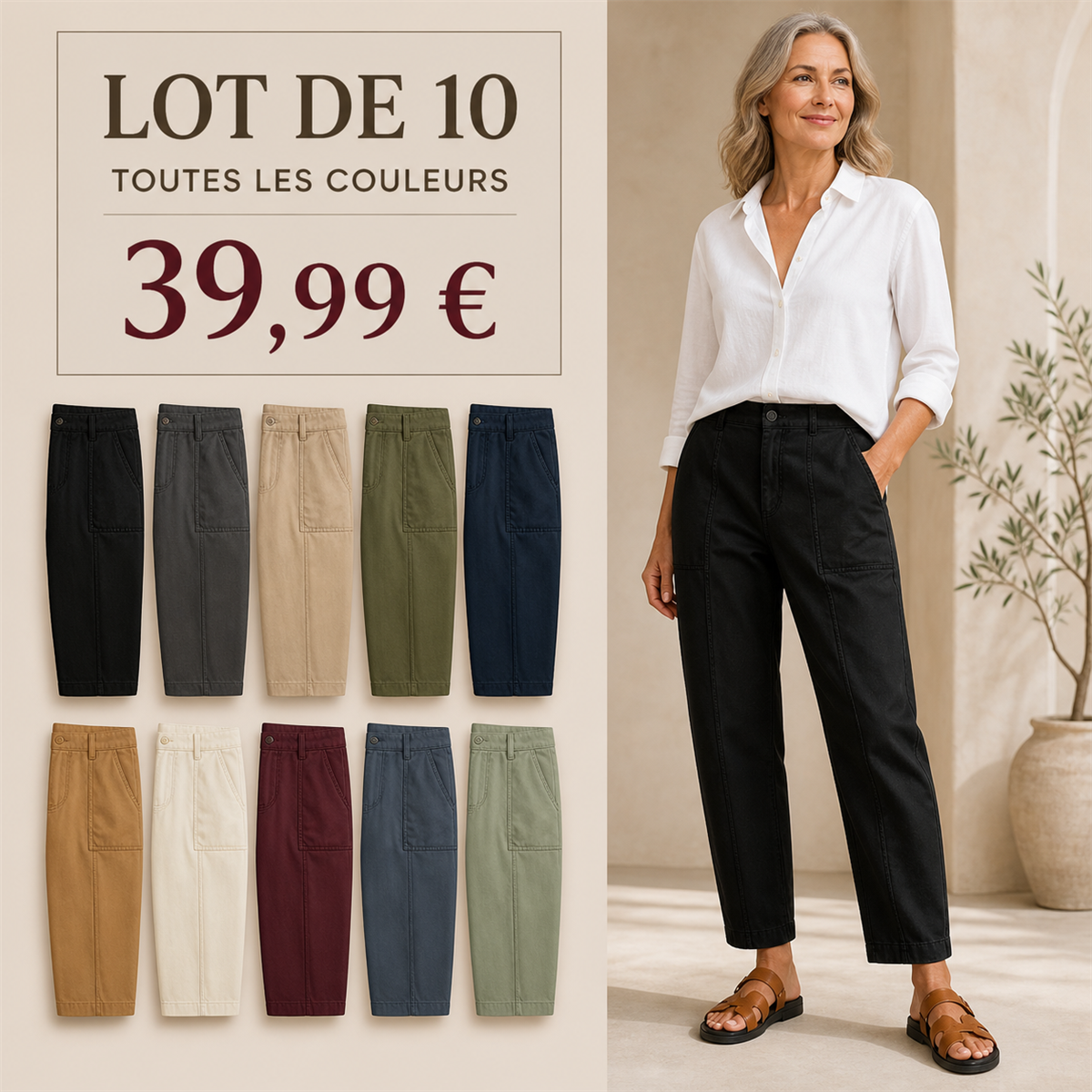Offre en lot - Pantalon utilitaire femme à coupe fuselée