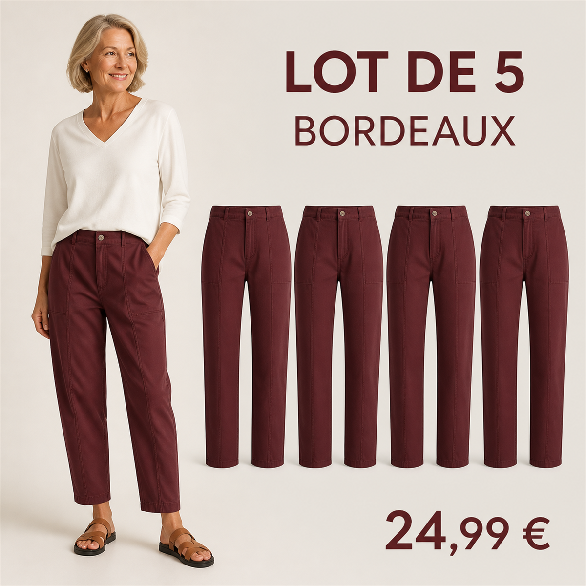 Offre en lot - Pantalon utilitaire femme à coupe fuselée