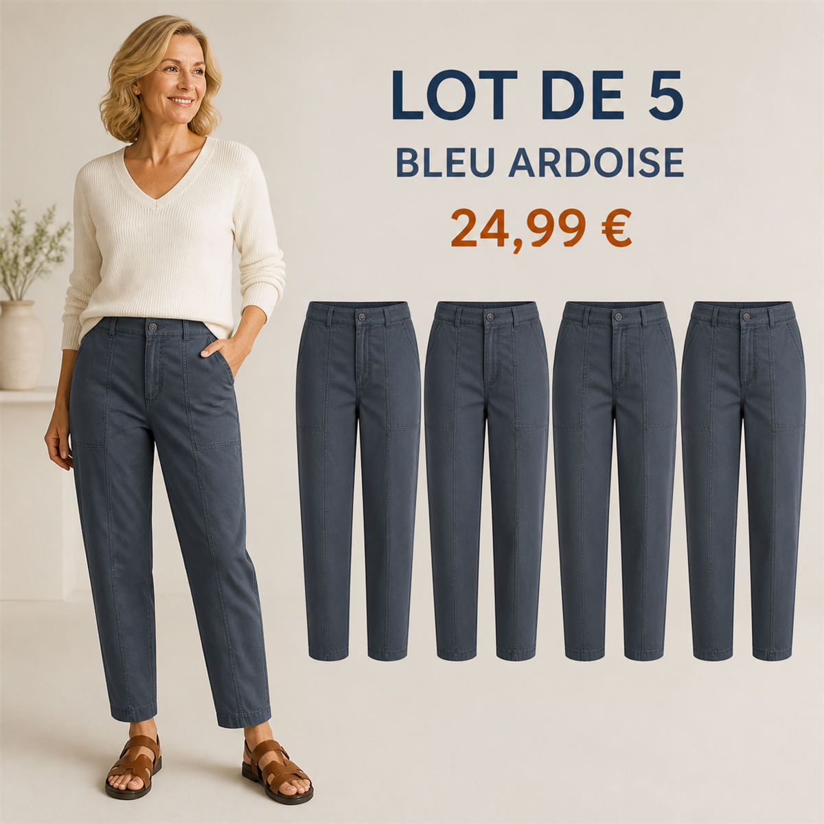 Offre en lot - Pantalon utilitaire femme à coupe fuselée