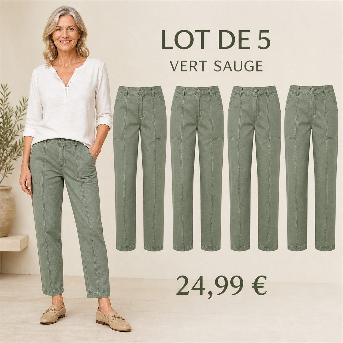 Offre en lot - Pantalon utilitaire femme à coupe fuselée