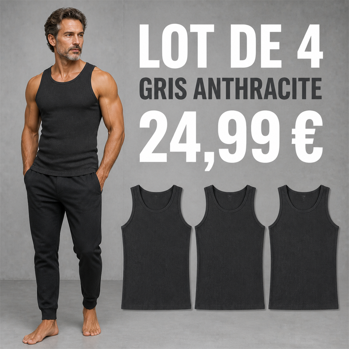 Offre en lot - Débardeur côtelé ajusté homme