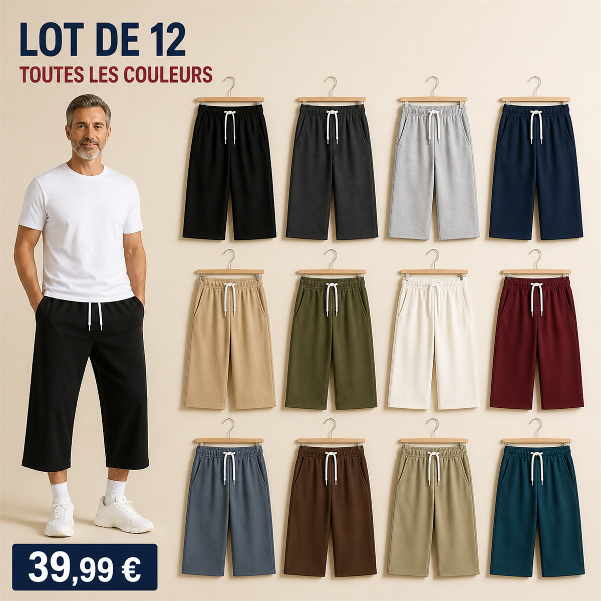 Offre en lot - Pantalon de jogging court et large homme