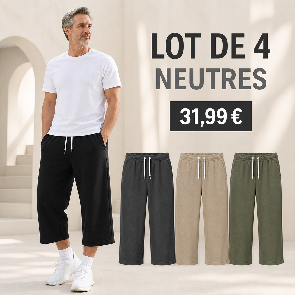 Offre en lot - Pantalon de jogging court et large homme