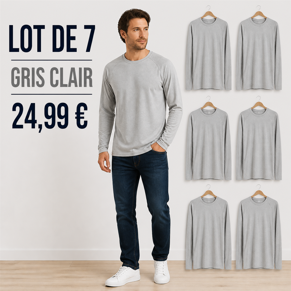 Offre en lot - Haut raglan à manches longues homme