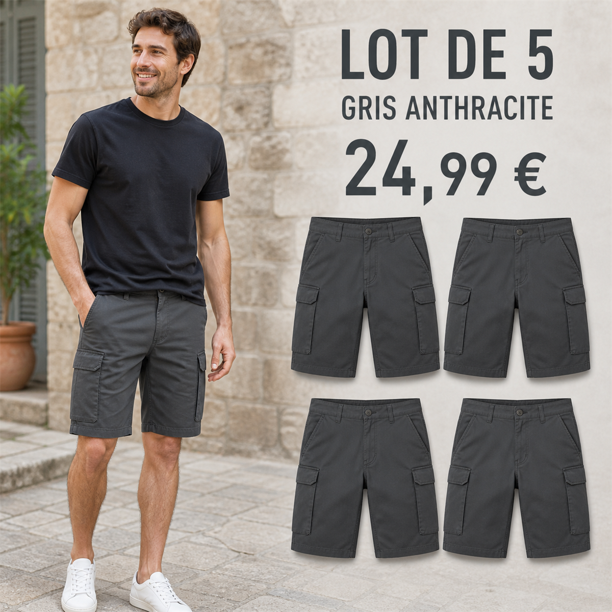Offre en lot - Short cargo décontracté homme