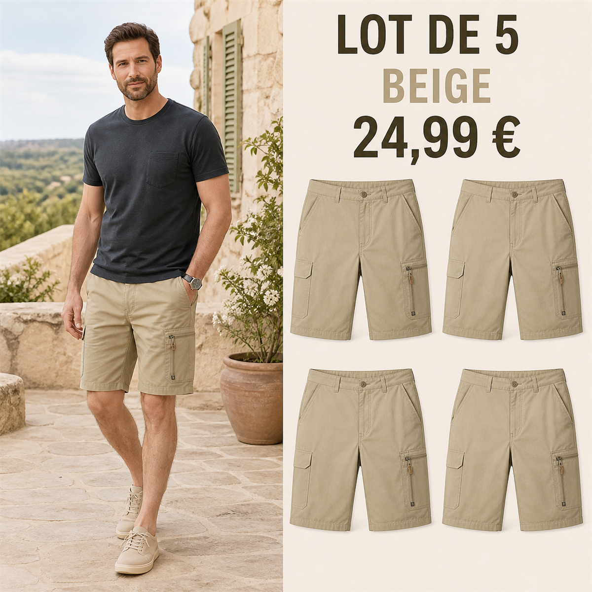 Offre en lot - Short cargo décontracté homme
