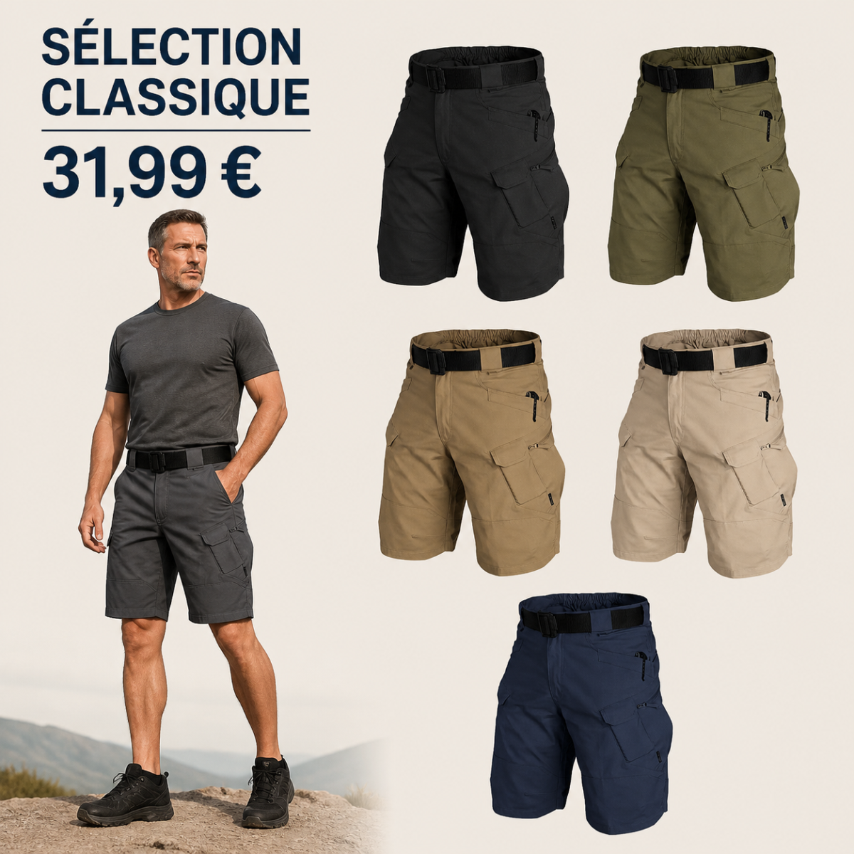Offre en lot - Short tactique homme avec ceinture