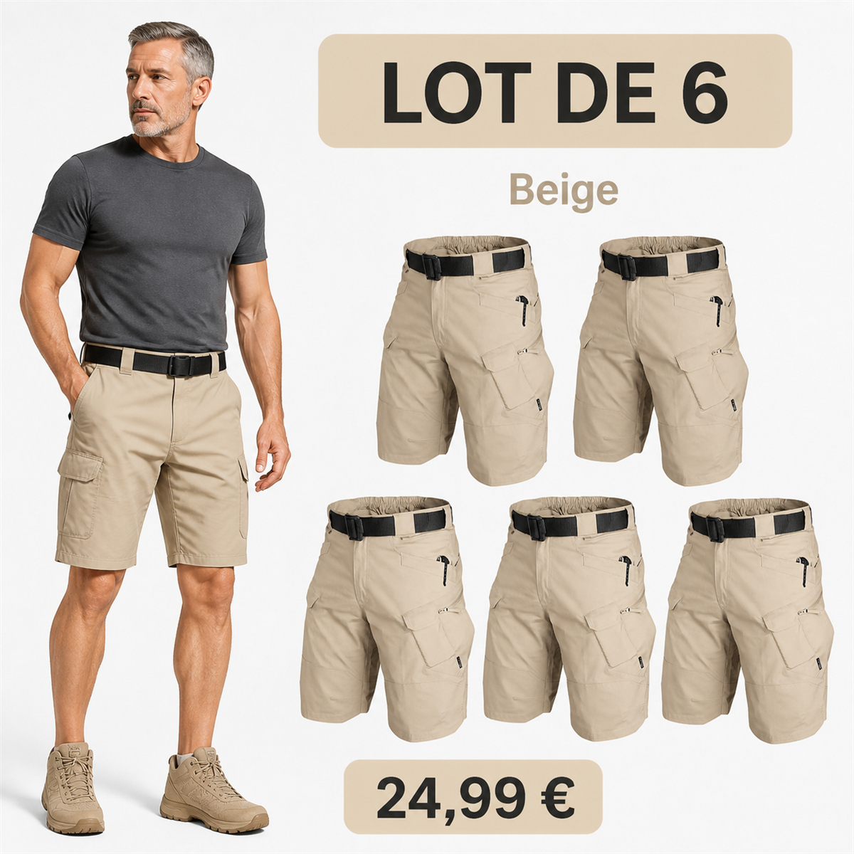 Offre en lot - Short tactique homme avec ceinture
