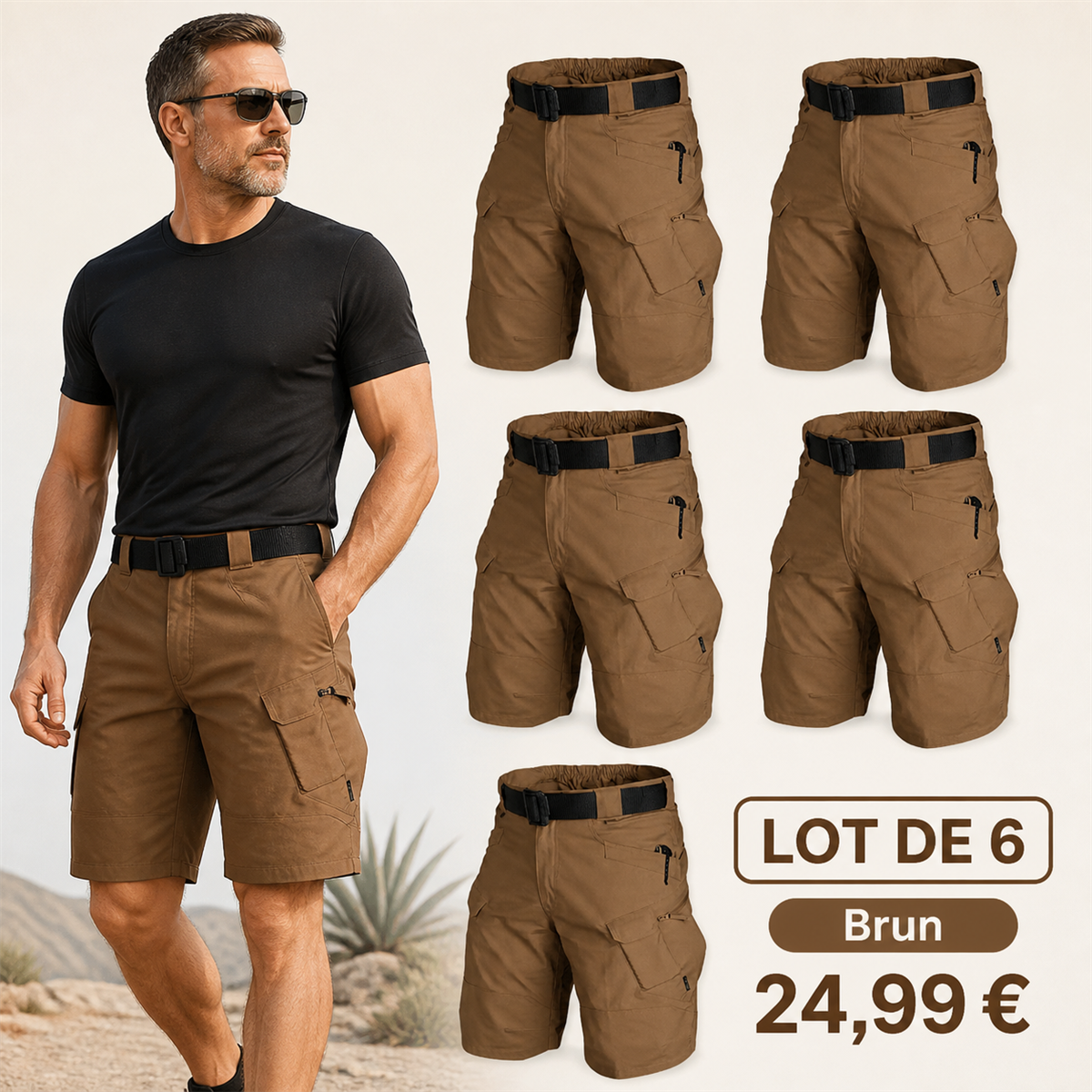 Offre en lot - Short tactique homme avec ceinture