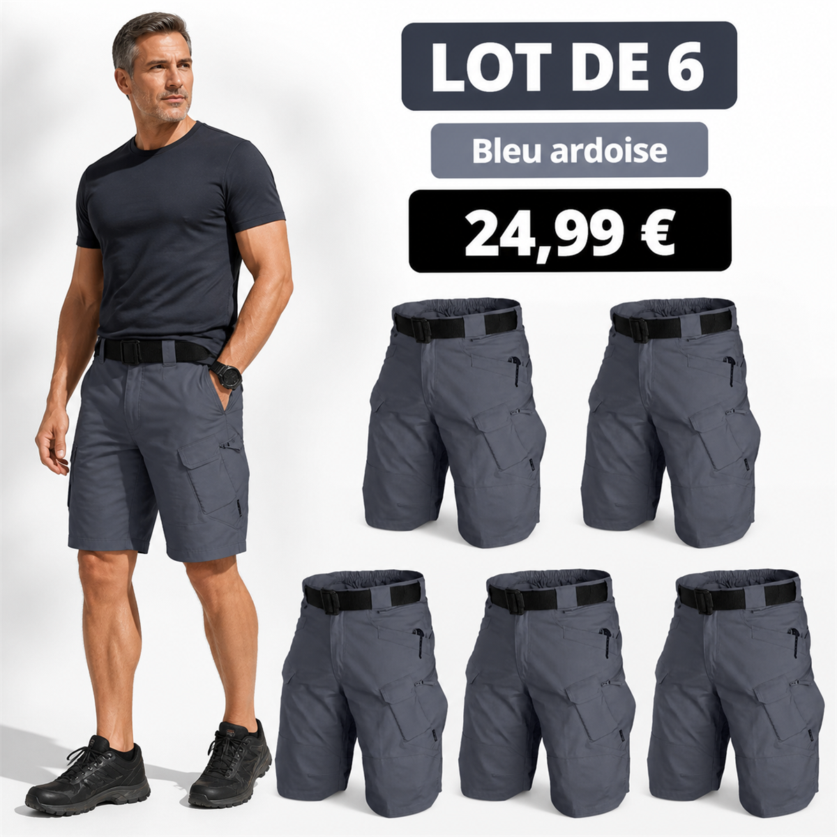 Offre en lot - Short tactique homme avec ceinture